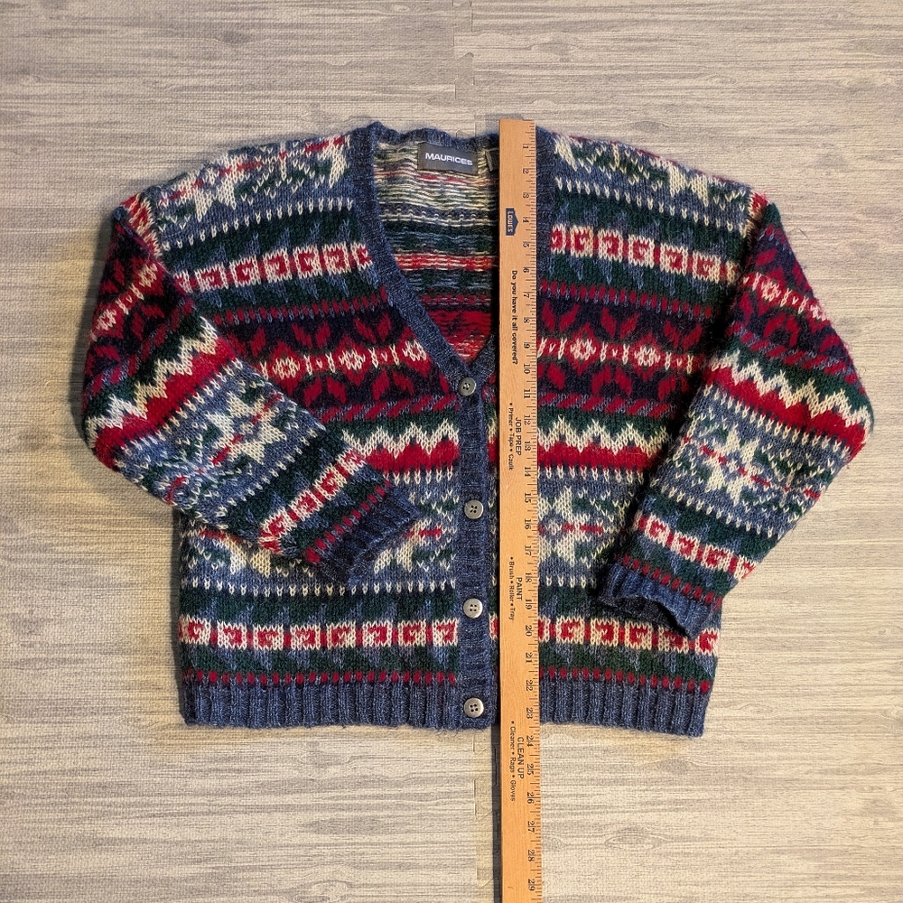 Women's Maurices Mohair Blend Fair Isle V-neck Button-up Cardigan Sz‎ M - Picture 6 of 10